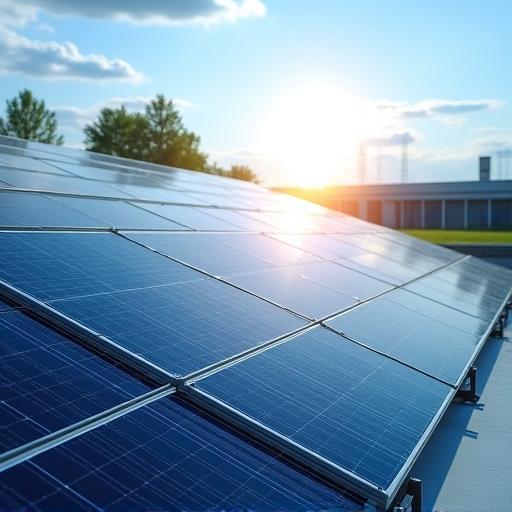 Instalación de paneles solares en la planta